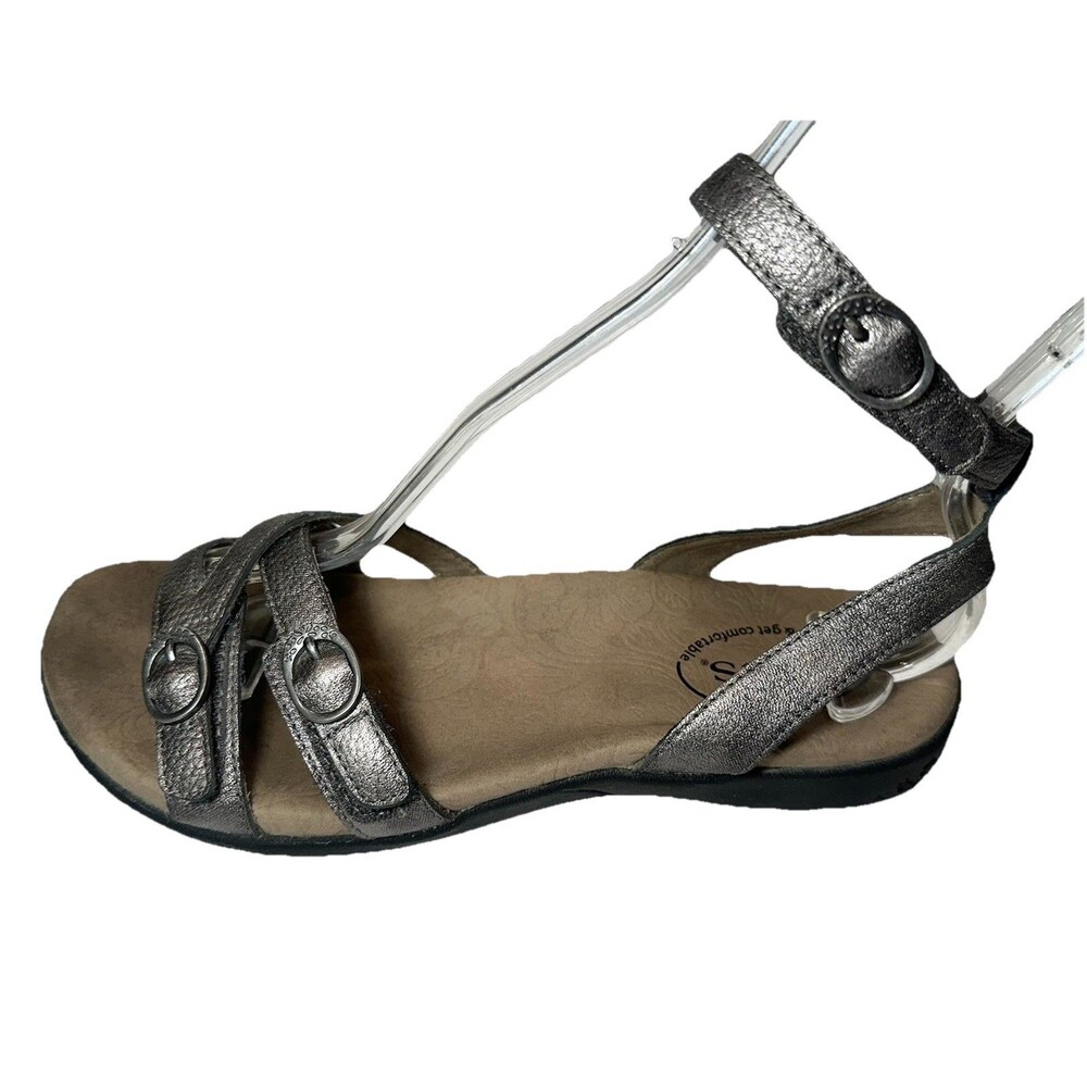 Taos Secret Sandals Womens Size 7 Pewter Metallic Leather Comfort